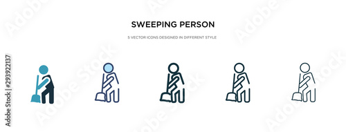 sweeping person icon in different style vector illustration. two colored and black sweeping person vector icons designed in filled, outline, line and stroke style can be used for web, mobile, ui