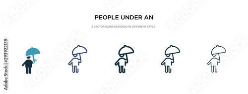 people under an umbrella icon in different style vector illustration. two colored and black people under an umbrella vector icons designed in filled  outline  line and stroke style can be used for