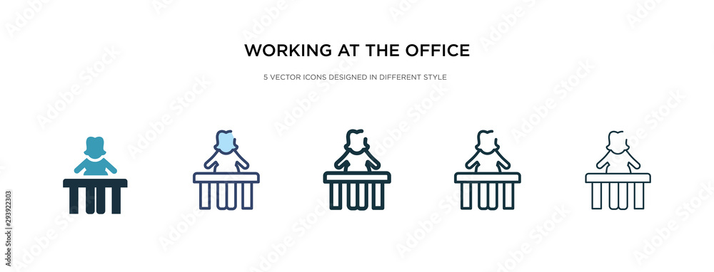 working at the office icon in different style vector illustration. two colored and black working at the office vector icons designed in filled, outline, line and stroke style can be used for web,
