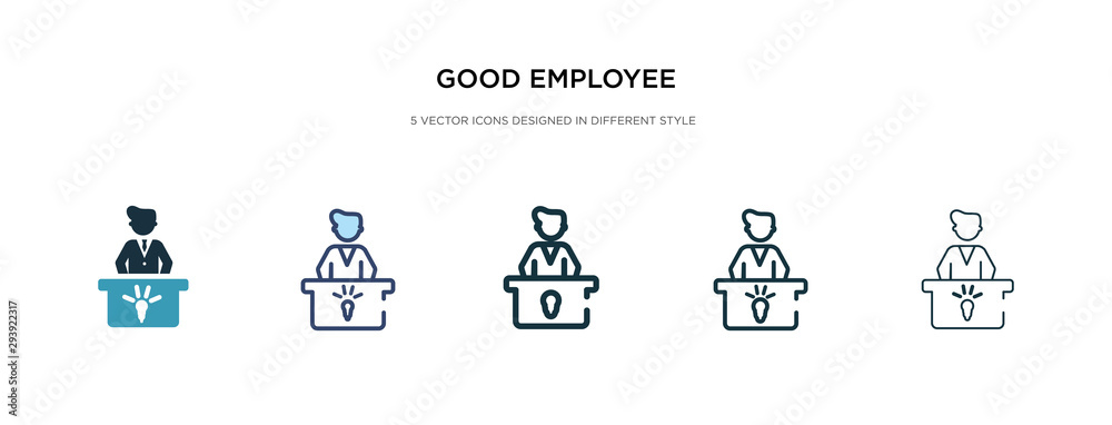 good employee icon in different style vector illustration. two colored and black good employee vector icons designed in filled, outline, line and stroke style can be used for web, mobile, ui good employee icon in different style vector illustration. two colored and black good employee vector icons designed in filled, outline, line and stroke style can be used for web, mobile, ui