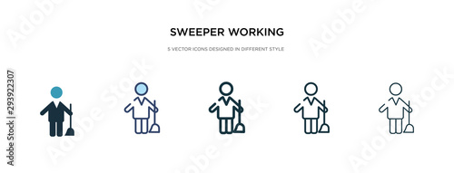 sweeper working icon in different style vector illustration. two colored and black sweeper working vector icons designed in filled, outline, line and stroke style can be used for web, mobile, ui