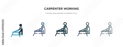 carpenter working icon in different style vector illustration. two colored and black carpenter working vector icons designed in filled, outline, line and stroke style can be used for web, mobile, ui