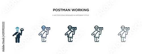 postman working icon in different style vector illustration. two colored and black postman working vector icons designed in filled, outline, line and stroke style can be used for web, mobile, ui