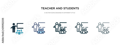 teacher and students icon in different style vector illustration. two colored and black teacher and students vector icons designed in filled, outline, line stroke style can be used for web, mobile,