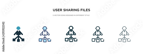 user sharing files icon in different style vector illustration. two colored and black user sharing files vector icons designed in filled  outline  line and stroke style can be used for web  mobile 