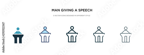 man giving a speech icon in different style vector illustration. two colored and black man giving a speech vector icons designed in filled, outline, line and stroke style can be used for web,