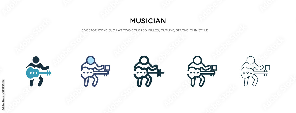 musician icon in different style vector illustration. two colored and black musician vector icons designed in filled, outline, line and stroke style can be used for web, mobile, ui