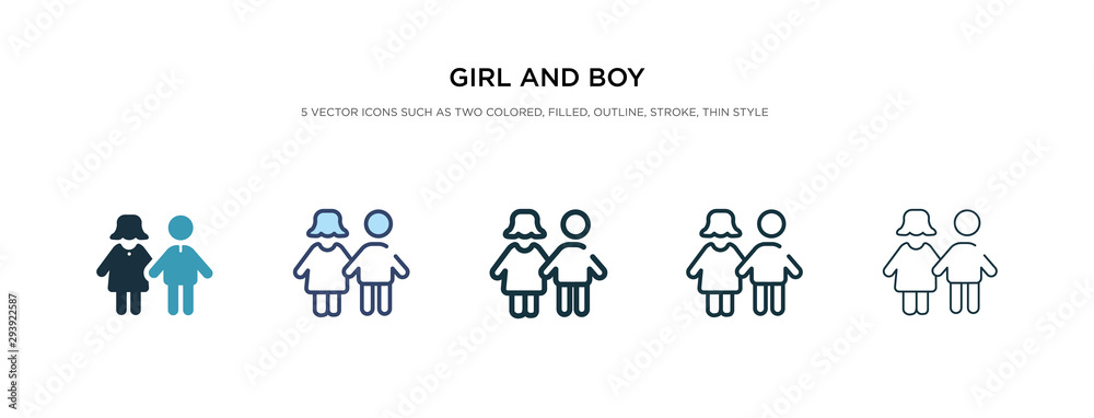 girl and boy icon in different style vector illustration. two colored and black girl and boy vector icons designed in filled, outline, line stroke style can be used for web, mobile, ui girl and boy icon in different style vector illustration. two colored and black girl and boy vector icons designed in filled, outline, line stroke style can be used for web, mobile, ui