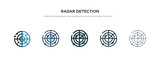 radar detection icon in different style vector illustration. two colored and black radar detection vector icons designed in filled, outline, line and stroke style can be used for web, mobile, ui