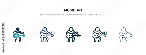 musician icon in different style vector illustration. two colored and black musician vector icons designed in filled, outline, line and stroke style can be used for web, mobile, ui