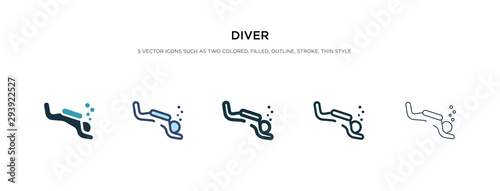 diver icon in different style vector illustration. two colored and black diver vector icons designed in filled, outline, line and stroke style can be used for web, mobile, ui