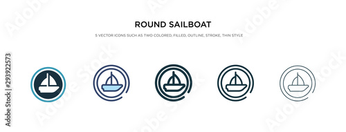 round sailboat icon in different style vector illustration. two colored and black round sailboat vector icons designed in filled, outline, line and stroke style can be used for web, mobile, ui