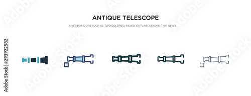 antique telescope icon in different style vector illustration. two colored and black antique telescope vector icons designed in filled, outline, line and stroke style can be used for web, mobile, ui