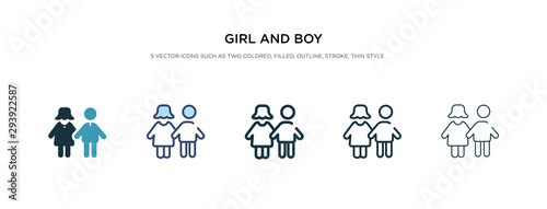 girl and boy icon in different style vector illustration. two colored and black girl and boy vector icons designed in filled, outline, line stroke style can be used for web, mobile, ui