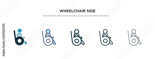 wheelchair side view icon in different style vector illustration. two colored and black wheelchair side view vector icons designed in filled, outline, line and stroke style can be used for web,