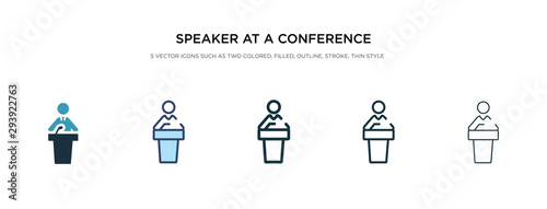 speaker at a conference icon in different style vector illustration. two colored and black speaker at a conference vector icons designed in filled, outline, line and stroke style can be used for