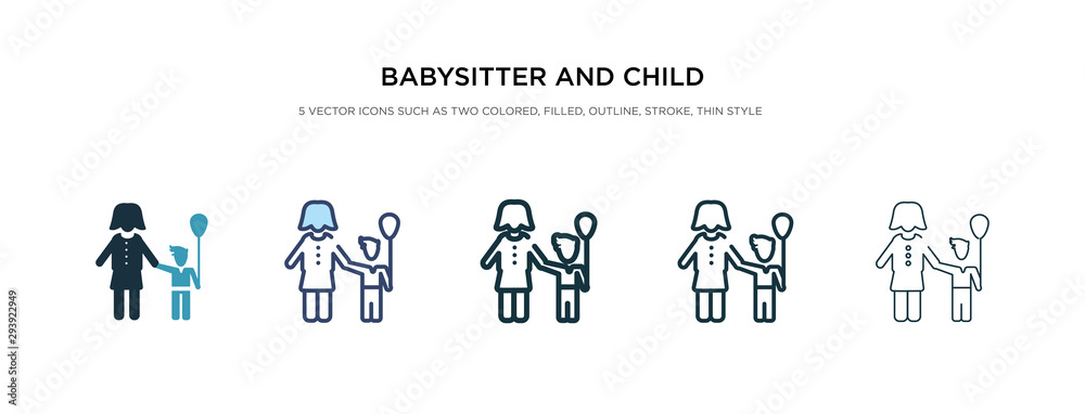 babysitter and child icon in different style vector illustration. two colored and black babysitter and child vector icons designed in filled, outline, line stroke style can be used for web, mobile,