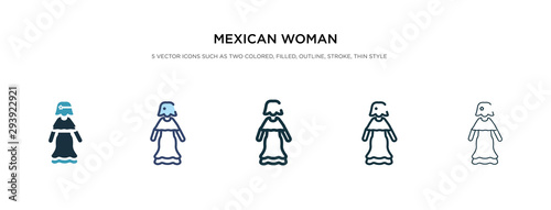 mexican woman icon in different style vector illustration. two colored and black mexican woman vector icons designed in filled, outline, line and stroke style can be used for web, mobile, ui photo