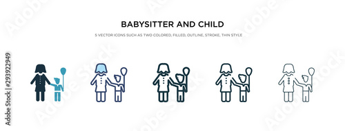 babysitter and child icon in different style vector illustration. two colored and black babysitter and child vector icons designed in filled, outline, line stroke style can be used for web, mobile,