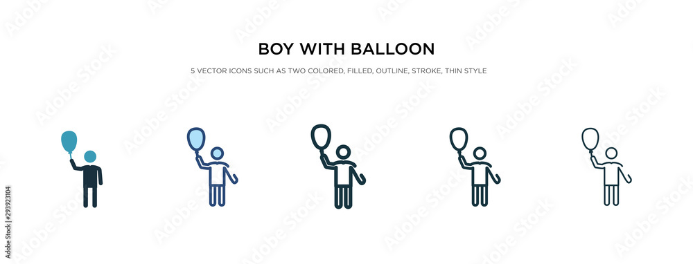 boy with balloon icon in different style vector illustration. two colored and black boy with balloon vector icons designed in filled, outline, line and stroke style can be used for web, mobile, ui boy with balloon icon in different style vector illustration. two colored and black boy with balloon vector icons designed in filled, outline, line and stroke style can be used for web, mobile, ui