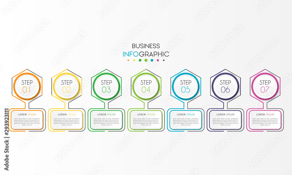 Fototapeta premium Business infographic element with 7 options, steps, number vector template design
