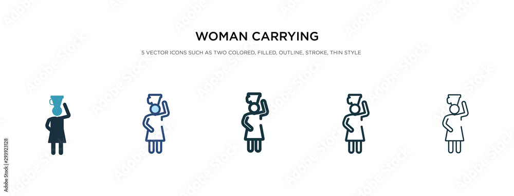 woman carrying icon in different style vector illustration. two colored and black woman carrying vector icons designed in filled, outline, line and stroke style can be used for web, mobile, ui