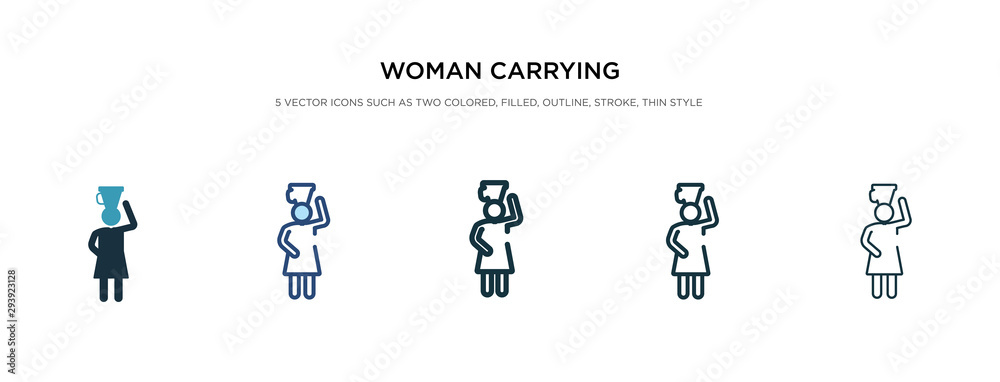 woman carrying icon in different style vector illustration. two colored and black woman carrying vector icons designed in filled, outline, line and stroke style can be used for web, mobile, ui woman carrying icon in different style vector illustration. two colored and black woman carrying vector icons designed in filled, outline, line and stroke style can be used for web, mobile, ui