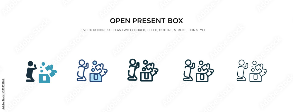open present box icon in different style vector illustration. two colored and black open present box vector icons designed in filled, outline, line and stroke style can be used for web, mobile, ui