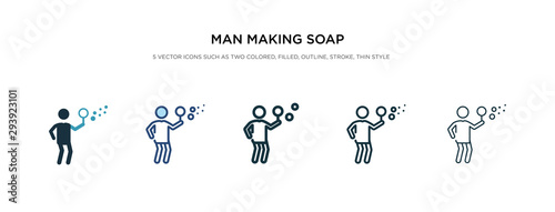 man making soap bubbles icon in different style vector illustration. two colored and black man making soap bubbles vector icons designed in filled, outline, line and stroke style can be used for