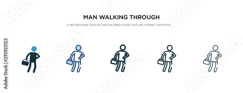 man walking through the wind icon in different style vector illustration. two colored and black man walking through the wind vector icons designed in filled, outline, line and stroke style can be