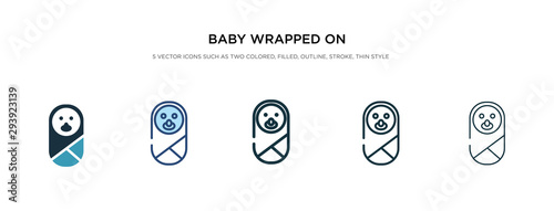 baby wrapped on swaddling clothes icon in different style vector illustration. two colored and black baby wrapped on swaddling clothes vector icons designed in filled, outline, line and stroke style