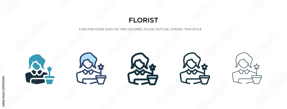 florist icon in different style vector illustration. two colored and black florist vector icons designed in filled, outline, line and stroke style can be used for web, mobile, ui florist icon in different style vector illustration. two colored and black florist vector icons designed in filled, outline, line and stroke style can be used for web, mobile, ui