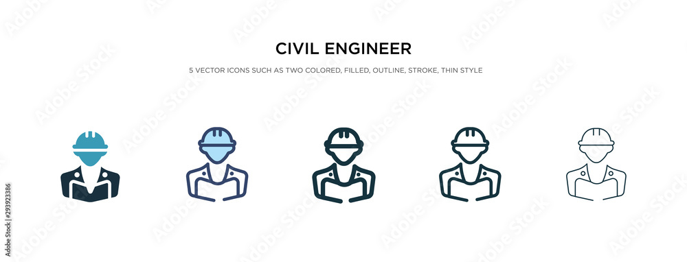 civil engineer icon in different style vector illustration. two colored and black civil engineer vector icons designed in filled, outline, line and stroke style can be used for web, mobile, ui