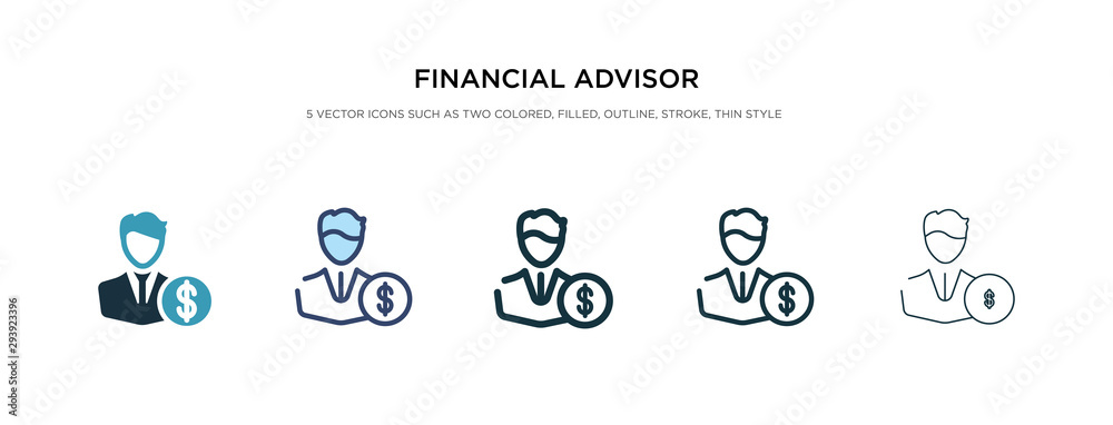 financial advisor icon in different style vector illustration. two colored and black financial advisor vector icons designed in filled, outline, line and stroke style can be used for web, mobile, ui