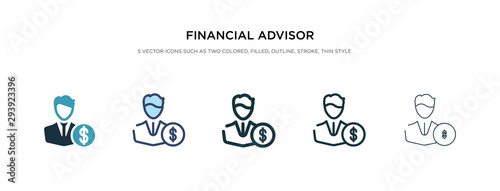 financial advisor icon in different style vector illustration. two colored and black financial advisor vector icons designed in filled, outline, line and stroke style can be used for web, mobile, ui