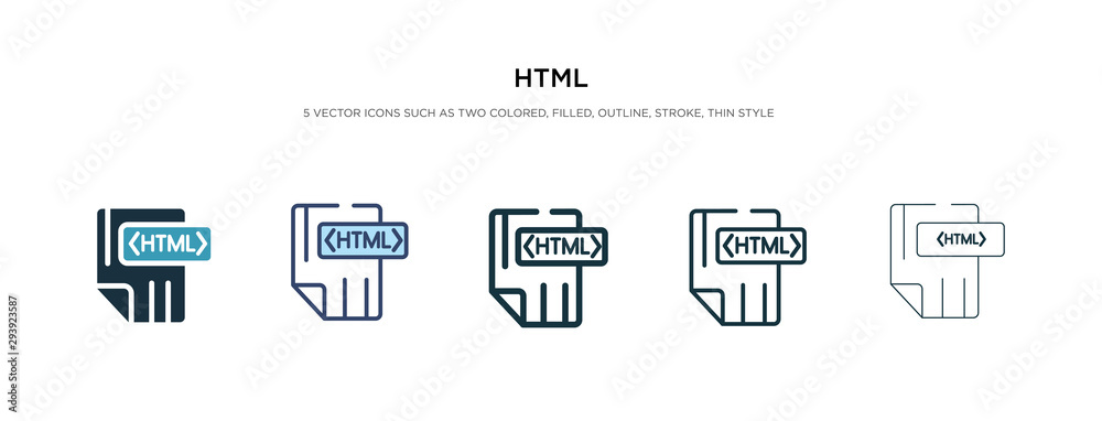html icon in different style vector illustration. two colored and black html vector icons designed in filled, outline, line and stroke style can be used for web, mobile, ui html icon in different style vector illustration. two colored and black html vector icons designed in filled, outline, line and stroke style can be used for web, mobile, ui