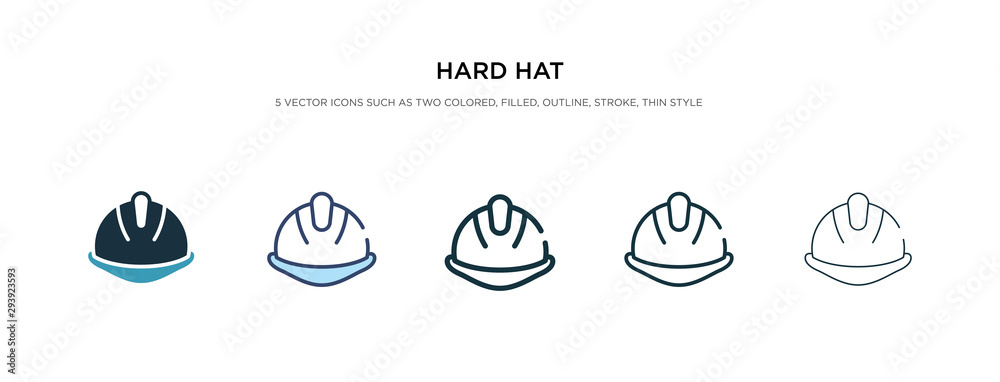 hard hat icon in different style vector illustration. two colored and black hard hat vector icons designed in filled, outline, line and stroke style can be used for web, mobile, ui - obrazy, fototapety, plakaty 
