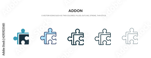 addon icon in different style vector illustration. two colored and black addon vector icons designed in filled, outline, line and stroke style can be used for web, mobile, ui