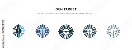 gun target icon in different style vector illustration. two colored and black gun target vector icons designed in filled, outline, line and stroke style can be used for web, mobile, ui