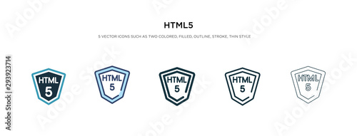 html5 icon in different style vector illustration. two colored and black html5 vector icons designed in filled, outline, line and stroke style can be used for web, mobile, ui photo