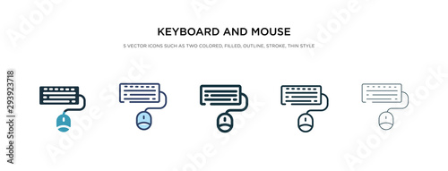 keyboard and mouse icon in different style vector illustration. two colored and black keyboard and mouse vector icons designed in filled, outline, line stroke style can be used for web, mobile, ui photo