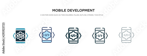 mobile development icon in different style vector illustration. two colored and black mobile development vector icons designed in filled, outline, line and stroke style can be used for web, mobile,