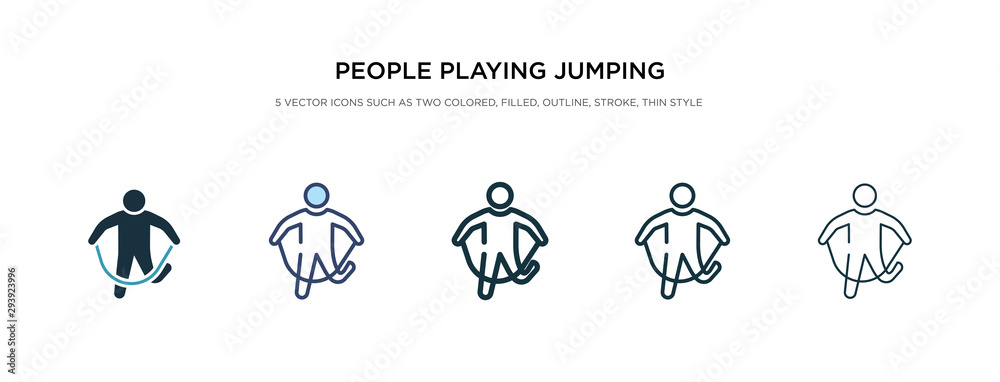 people playing jumping rope icon in different style vector illustration. two colored and black people playing jumping rope vector icons designed in filled, outline, line and stroke style can be used
