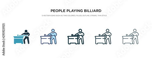 people playing billiard icon in different style vector illustration. two colored and black people playing billiard vector icons designed in filled, outline, line and stroke style can be used for