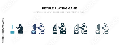 people playing game icon in different style vector illustration. two colored and black people playing game vector icons designed in filled, outline, line and stroke style can be used for web,