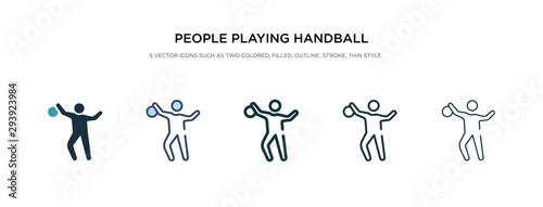 people playing handball icon in different style vector illustration. two colored and black people playing handball vector icons designed in filled, outline, line and stroke style can be used for