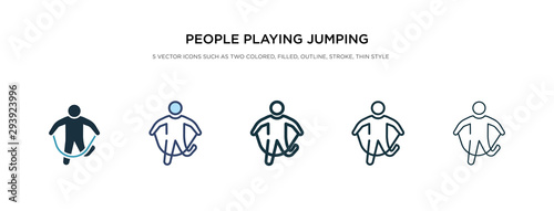people playing jumping rope icon in different style vector illustration. two colored and black people playing jumping rope vector icons designed in filled, outline, line and stroke style can be used