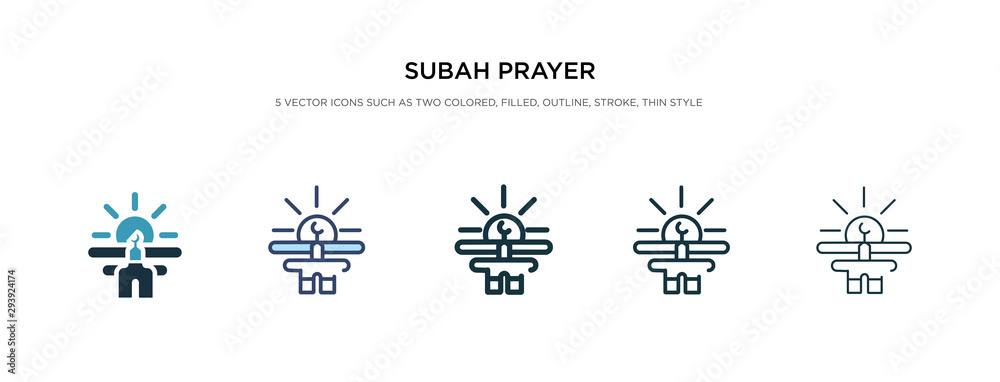 subah prayer icon in different style vector illustration. two colored and black subah prayer vector icons designed in filled, outline, line and stroke style can be used for web, mobile, ui subah prayer icon in different style vector illustration. two colored and black subah prayer vector icons designed in filled, outline, line and stroke style can be used for web, mobile, ui