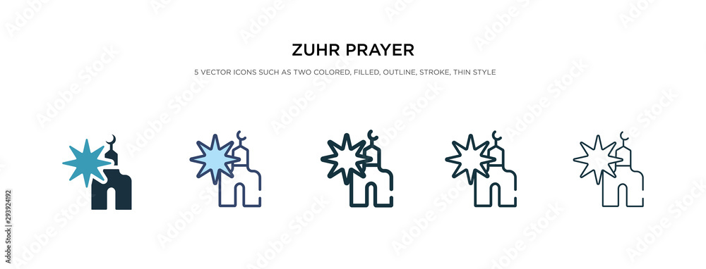 zuhr prayer icon in different style vector illustration. two colored and black zuhr prayer vector icons designed in filled, outline, line and stroke style can be used for web, mobile, ui