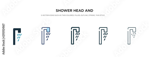 shower head and water icon in different style vector illustration. two colored and black shower head and water vector icons designed in filled, outline, line stroke style can be used for web,